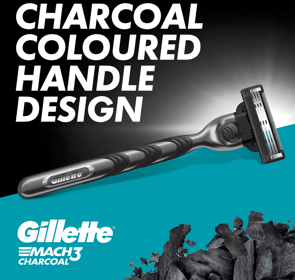 Gillette Mach3 Charcoal Skustuvas Vyrams, 1 Gillette Skustuvas + 5 Keičiamos Galvutės