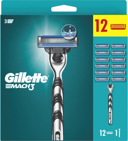 Gillette Mach3 skustuvo kotelis, 12 papildomų peiliukų