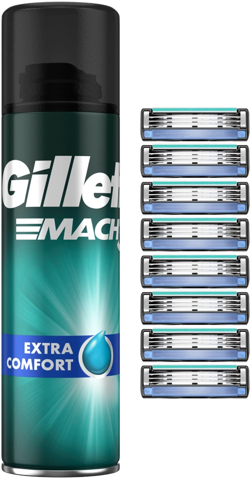 Gillette Mach3 Skutimosi Peiliukai, 8 vnt + Mach3 Gelis 200ml