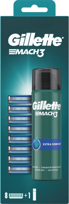 Gillette Mach3 Skutimosi Peiliukai, 8 vnt + Mach3 Gelis 200ml