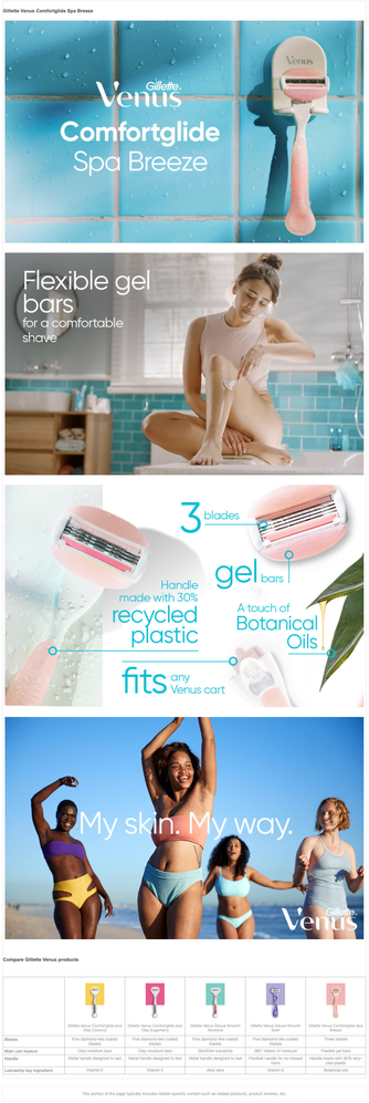 Gillette Venus ComfortGlide Spa Breeze Skustuvas + Galvutės 4 vnt