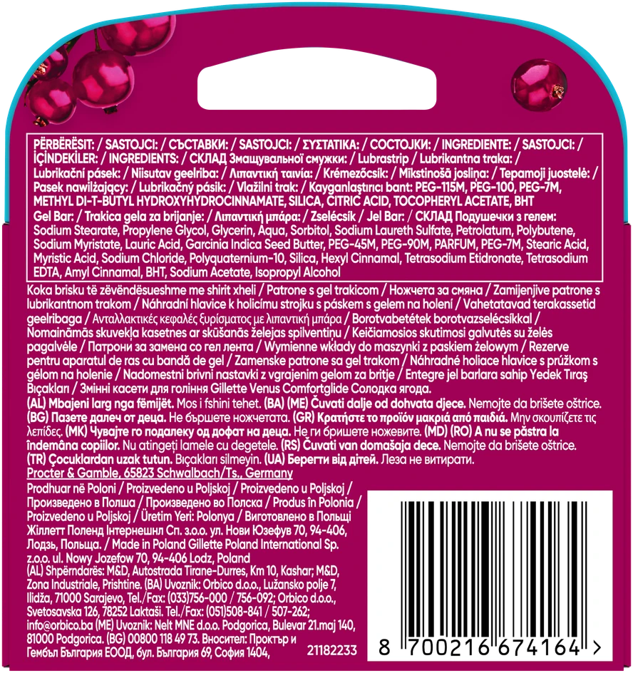 Gillette Venus ComfortGlide Sugarberry Miami Skustuvo Galvutės, 3 vnt.