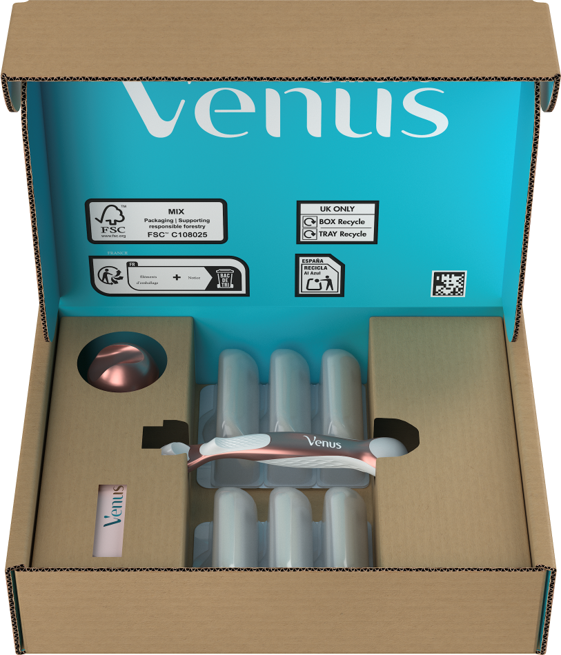 Gillette Venus Pro Smooth Sensitive Skustuvas, 6 Keičiamos Skustuvo Galvutės, Sieninis Laikiklis, Peiliukų Laikiklis