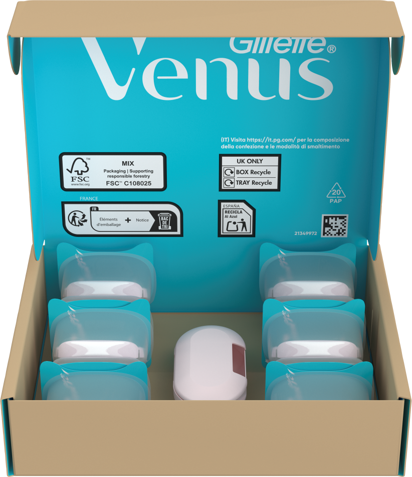 Gillette Venus Pro Smooth Sensitive Skustuvo Peiliukai, 10 Skustuvo Galvučių, peiliukų laikiklis
