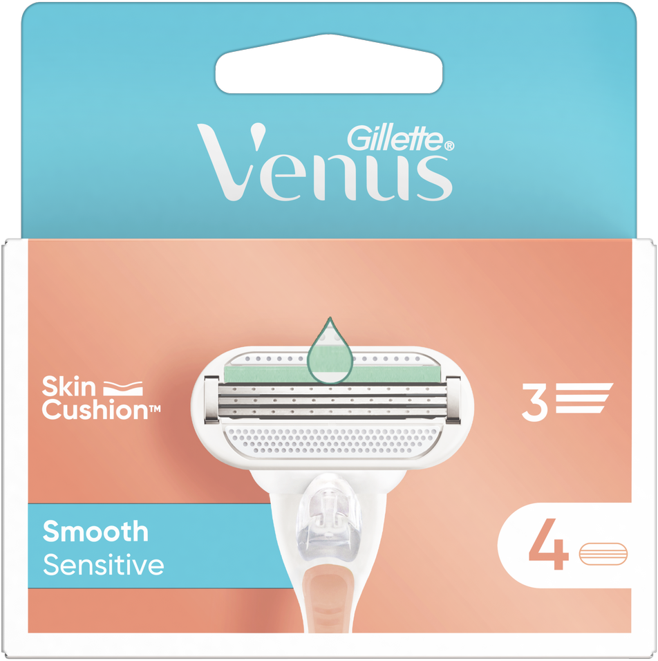 Gillette Venus Smooth Sensitive Rožinė, 4 Atsarginiai Peiliukai