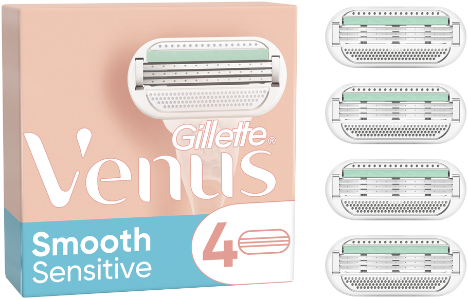 Gillette Venus Smooth Sensitive Rožinė, 4 Atsarginiai Peiliukai