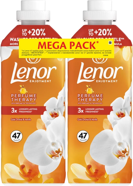 LENOR audinių minkštiklis Gold Orchid & Vanilla 2 x 987 ml (94 Skalbimai)