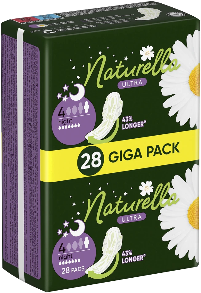 Naturella Ultra Night, 4. Dydis, Paketai Su Sparneliais, 28 vnt.
