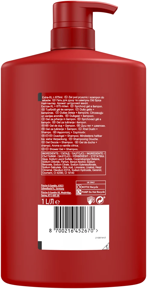Old Spice dušo želė vyrams NightPanther (kūno, plaukų ir veido prausiklis), 1000 ml