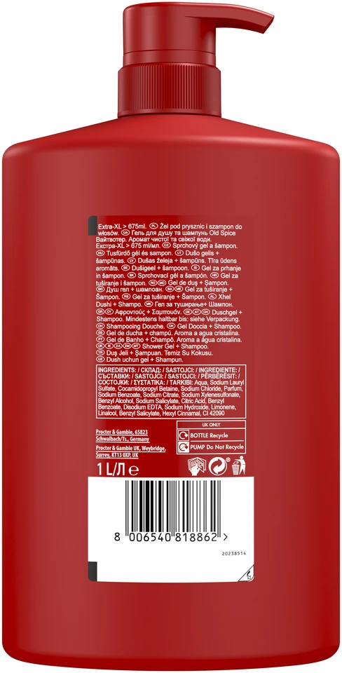 Old Spice Whitewater Dušo Želė Ir Šampūnas Vyrams, 1000 ml