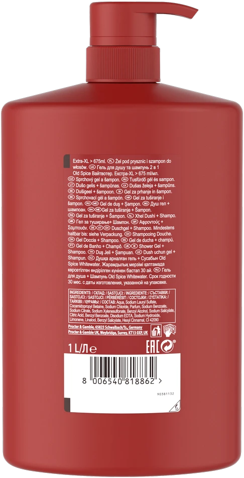Old Spice Whitewater Dušo Želė Ir Šampūnas Vyrams, 1000 ml