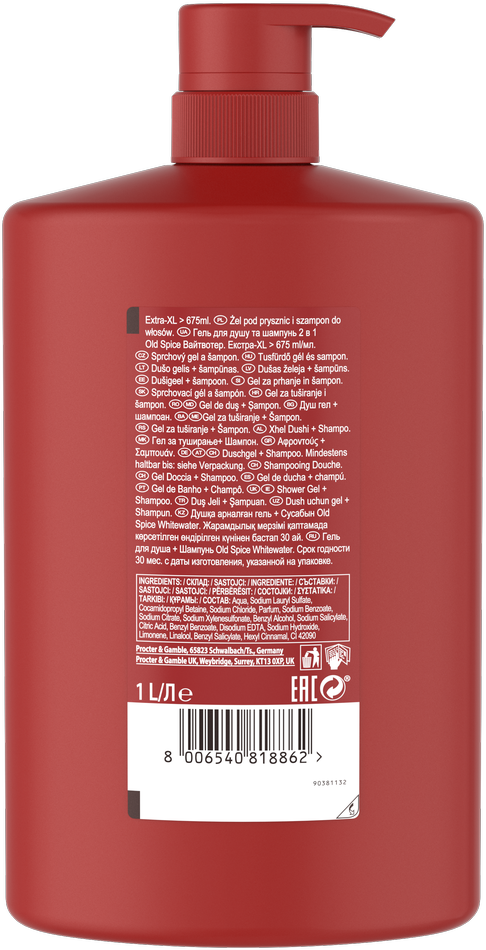 Old Spice Whitewater Dušo Želė Ir Šampūnas Vyrams, 1000 ml
