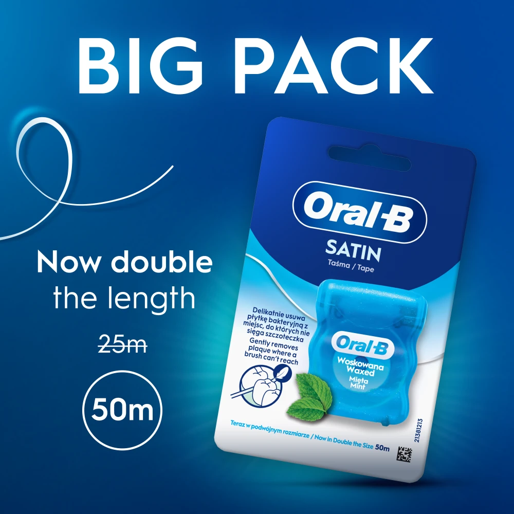 Oral-B Satin Tape Mėtų Vaškuotas Dantų Siūlas 50 m