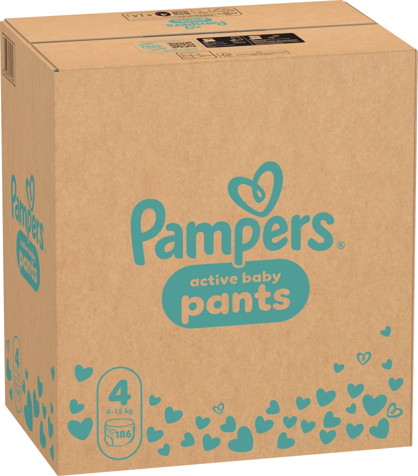 Pampers Active Baby Pants Sauskelnės, 4 Dydis, 186 vnt.