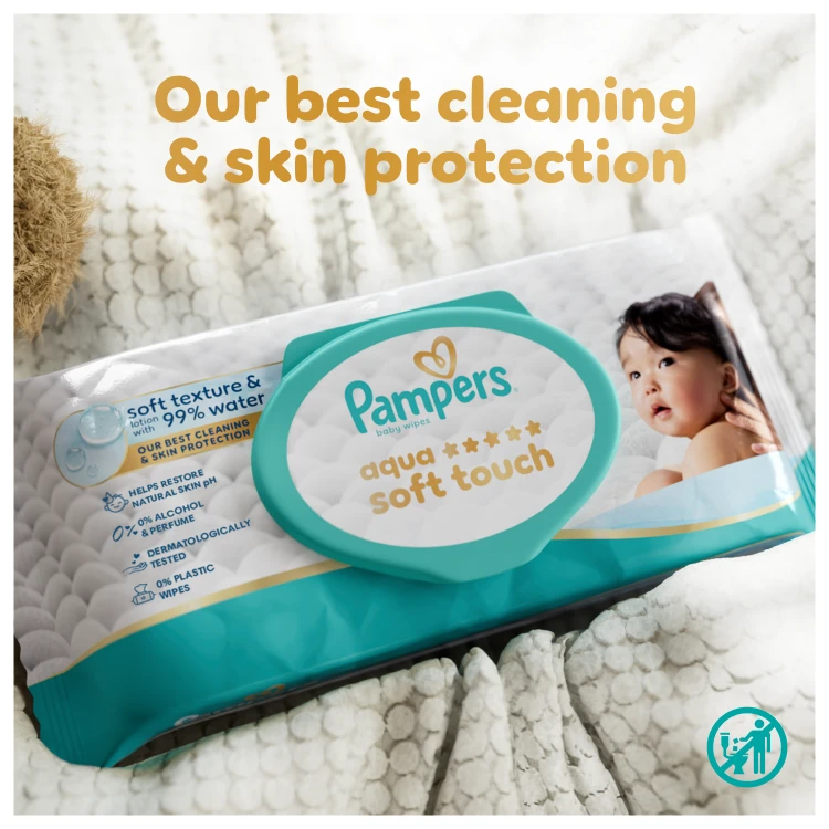Pampers Aqua Soft Touch Servetėlės Kūdikiams, 15 Pakuotė, 900 Servetėlės