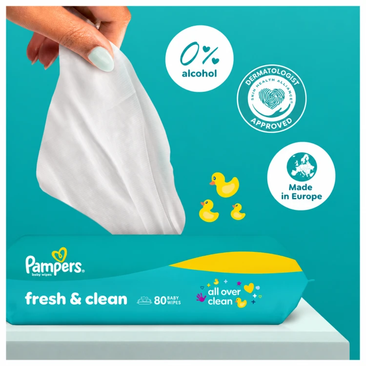 Pampers Fresh Clean Plastic Free Servetėlės Kūdikiams, 24 Pakuotė, 1248 Servetėlės