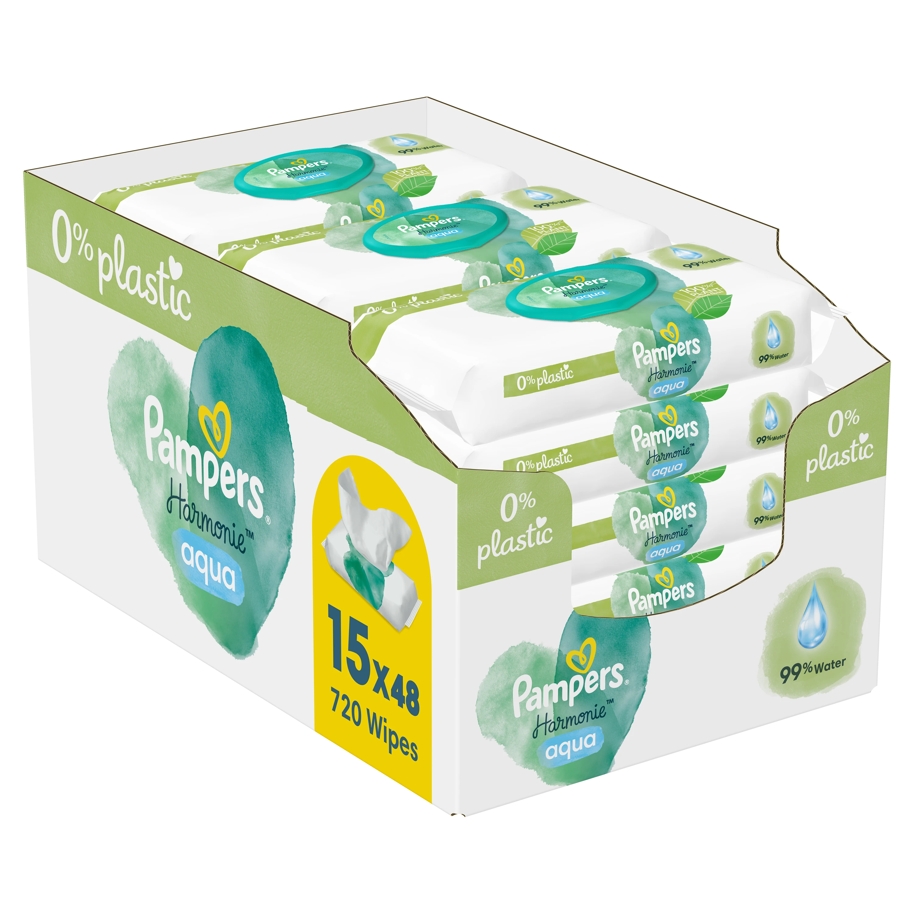 Pampers Harmonie Aqua Servetėlės Kūdikiams, 15 pakuočių, 720 servetėlių