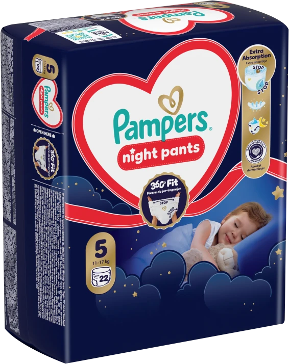 Pampers Naktinės Sauskelnės-Kelnaitės, 5, 22 Sauskelnės
