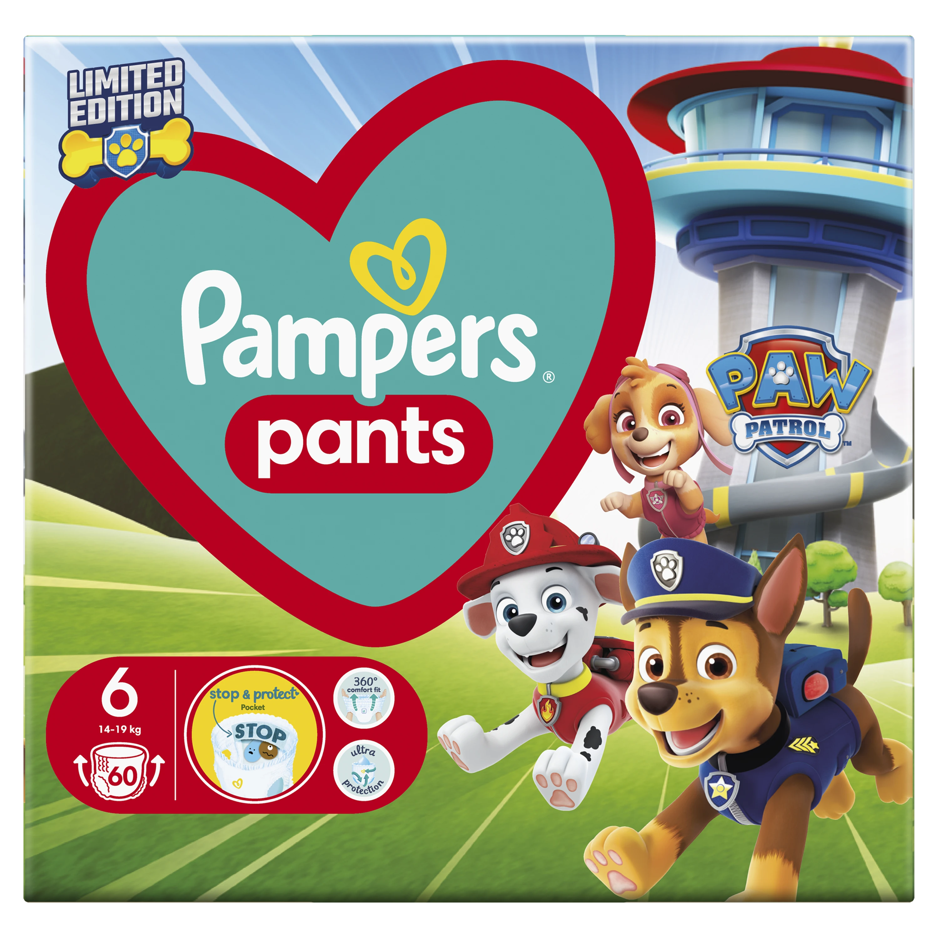 Pampers Active Baby Pants Sauskelnės-Kelnaitės - Šunyčių patrulių leidimo, 6 dydis, 14-19kg, 60 vnt.