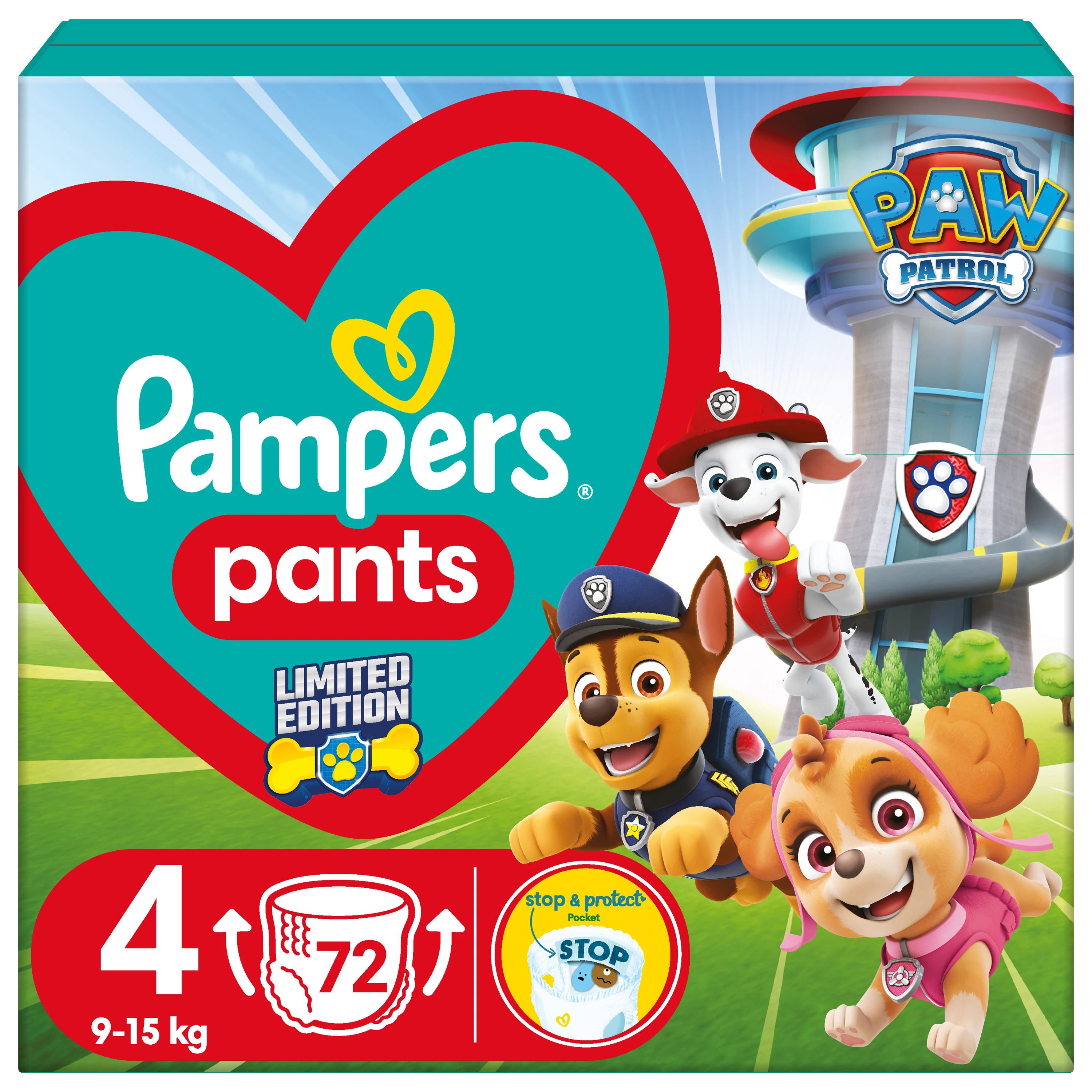 Pampers Active Baby Pants Sauskelnės-Kelnaitės - Šunyčių patrulių leidimo, 4 dydis, 9-15kg, 72 vnt.