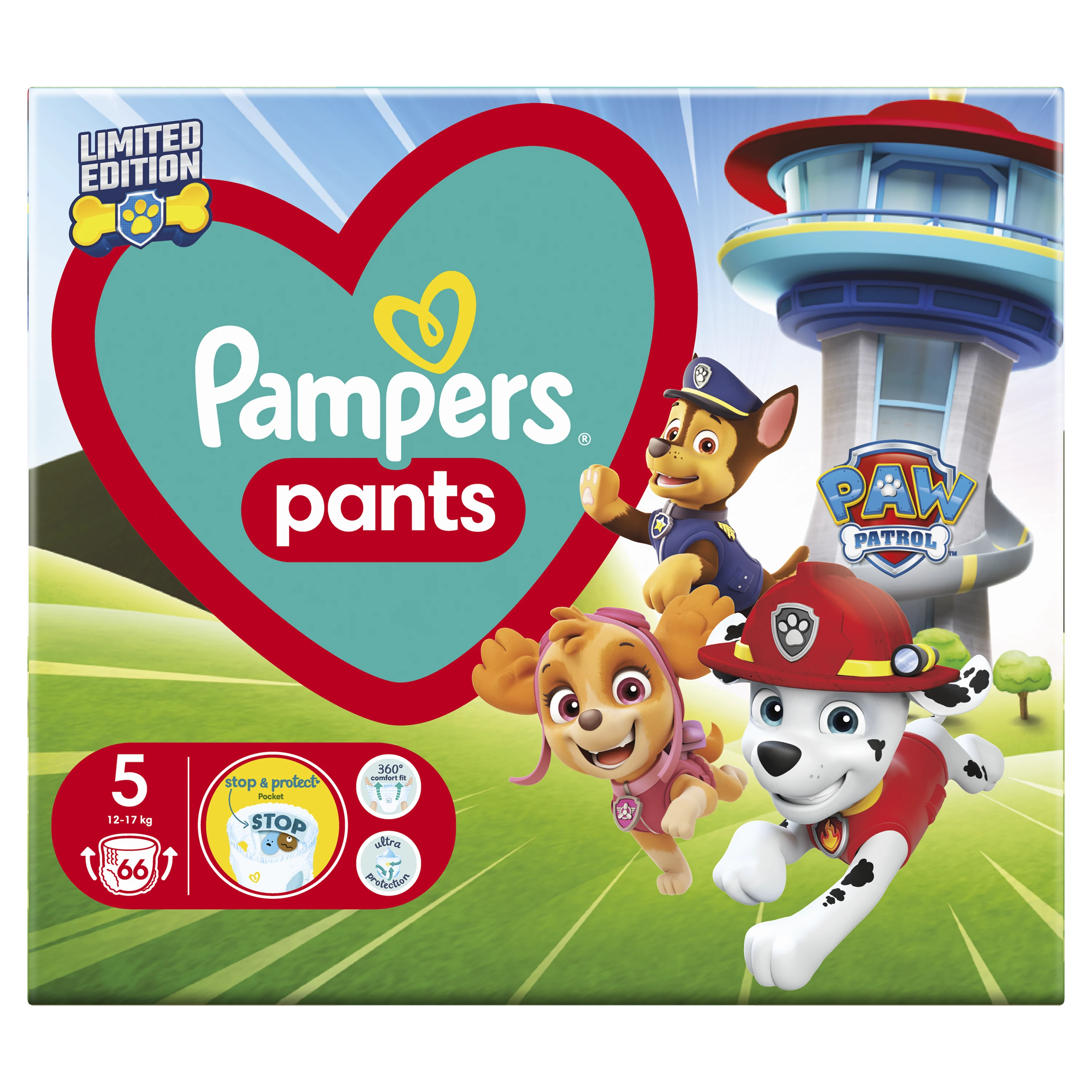 Pampers Active Baby Pants Sauskelnės-Kelnaitės - Šunyčių patrulių leidimo, 5 dydis, 12-17kg, 66 vnt.