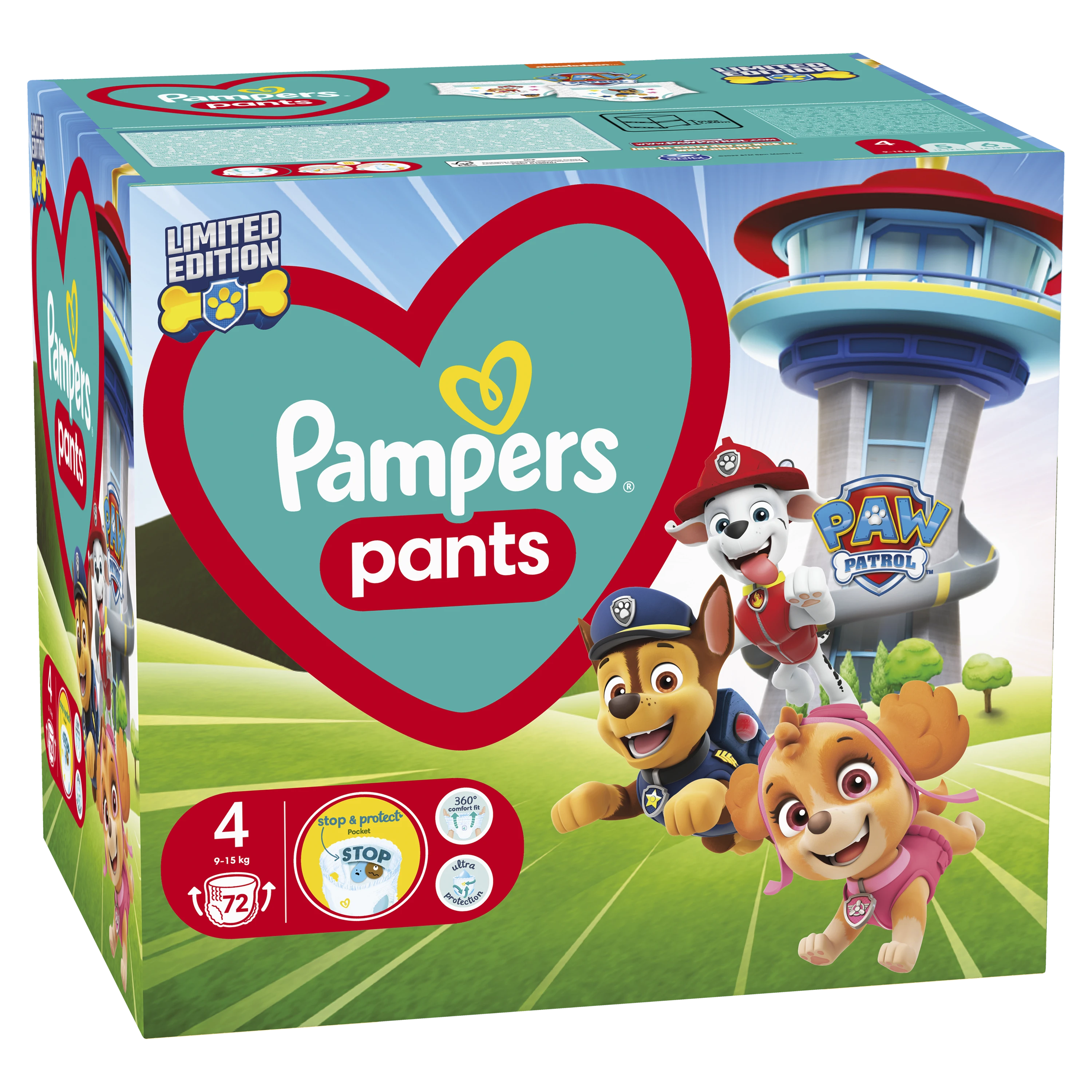 Pampers Active Baby Pants Sauskelnės-Kelnaitės - Šunyčių patrulių leidimo, 4 dydis, 9-15kg, 72 vnt.