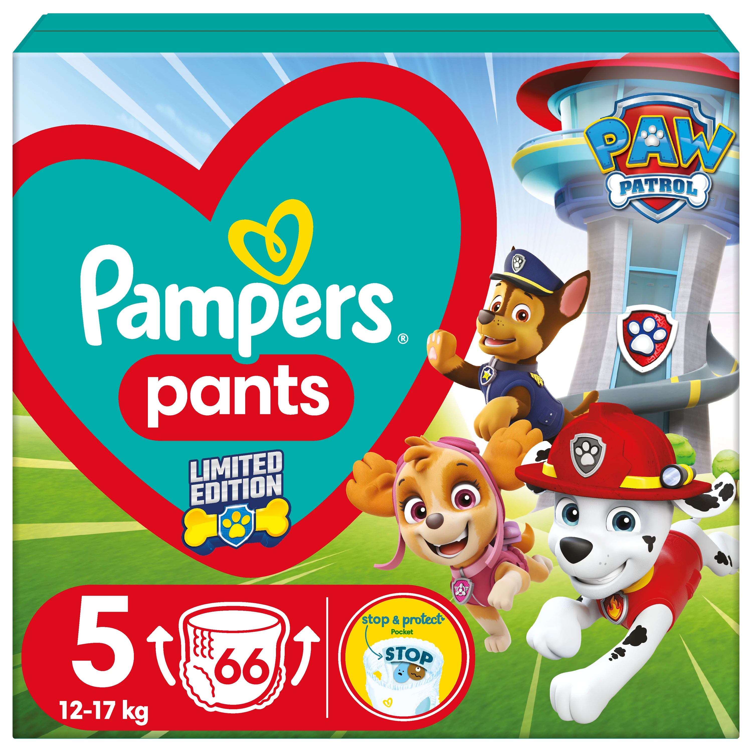 Pampers Active Baby Pants Sauskelnės-Kelnaitės - Šunyčių patrulių leidimo, 5 dydis, 12-17kg, 66 vnt.