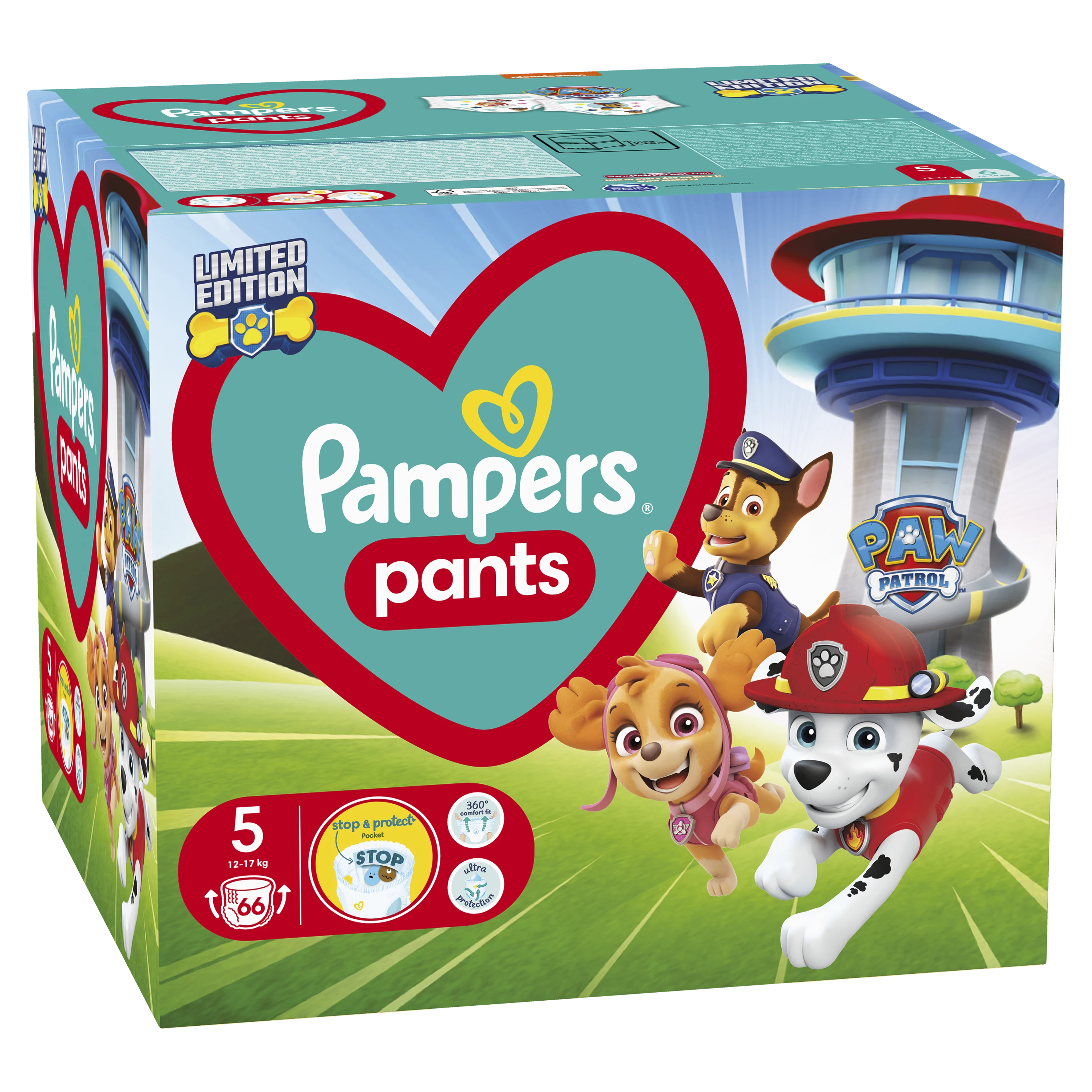Pampers Active Baby Pants Sauskelnės-Kelnaitės - Šunyčių patrulių leidimo, 5 dydis, 12-17kg, 66 vnt.