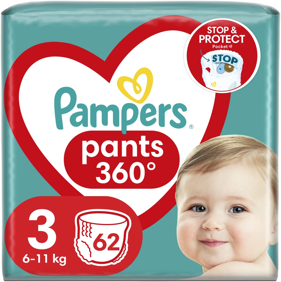 Pampers Active Baby Pants Sauskelnės-Kelnaitės, 3 Dydis, 62 Sauskelnės