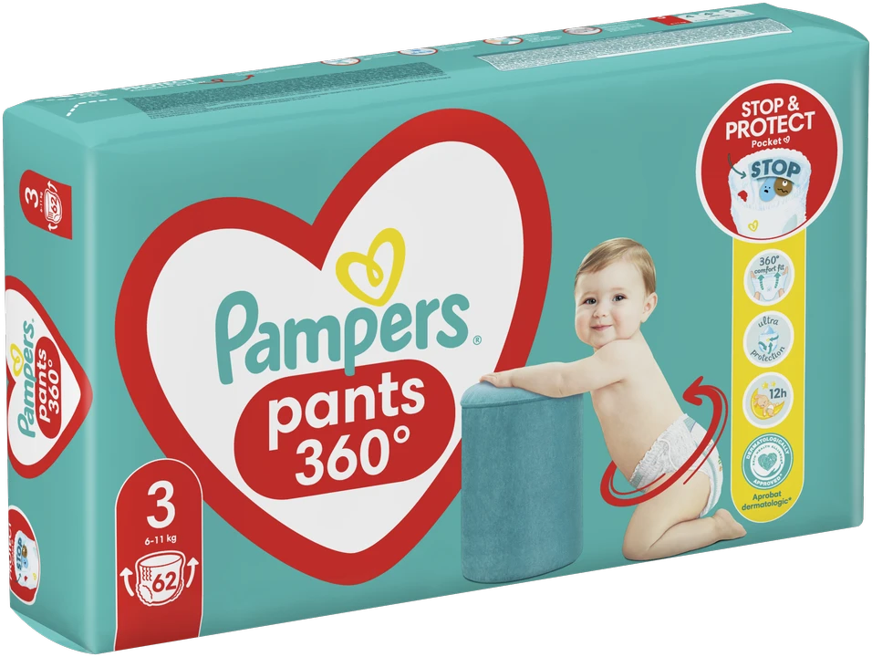 Pampers Active Baby Pants Sauskelnės-Kelnaitės, 3 Dydis, 62 Sauskelnės