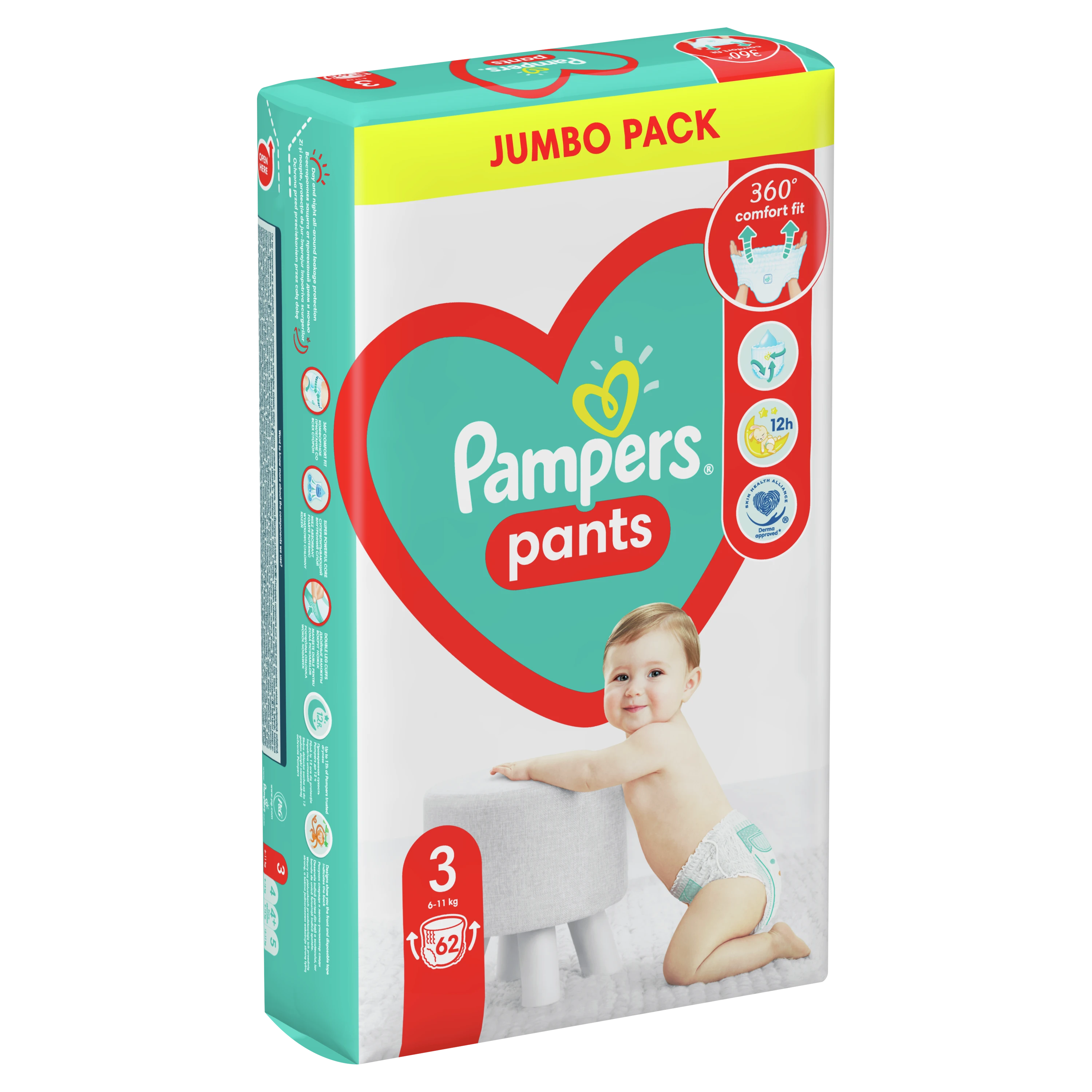 Pampers Active Baby Pants Sauskelnės-Kelnaitės, 3 Dydis, 62 Sauskelnės