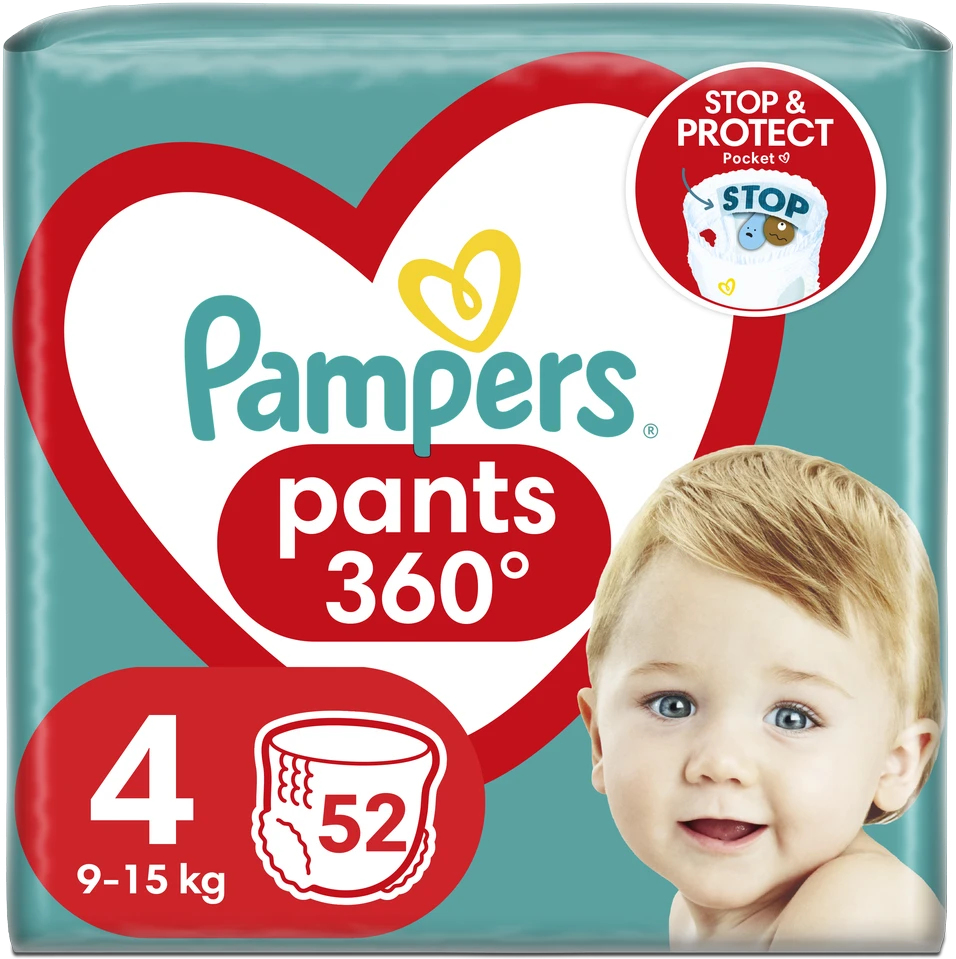 Pampers Pants Sauskelnės-Kelnaitės, 4 Dydis, 52 Sauskelnės, 9-15 kg