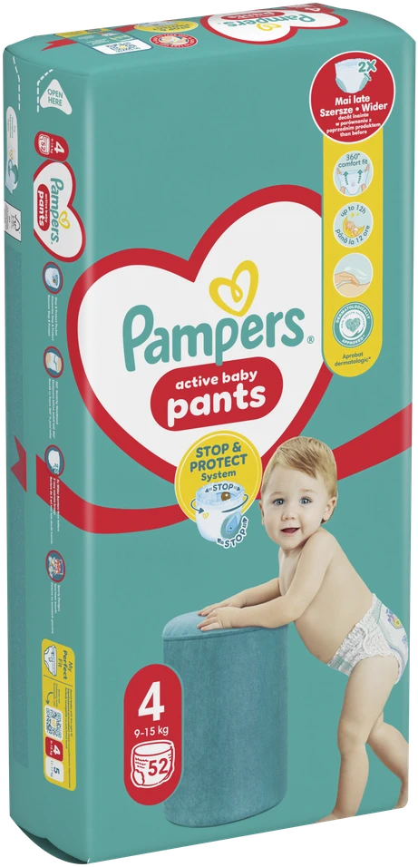 Pampers Pants Sauskelnės-Kelnaitės, 4 Dydis, 52 Sauskelnės, 9-15 kg