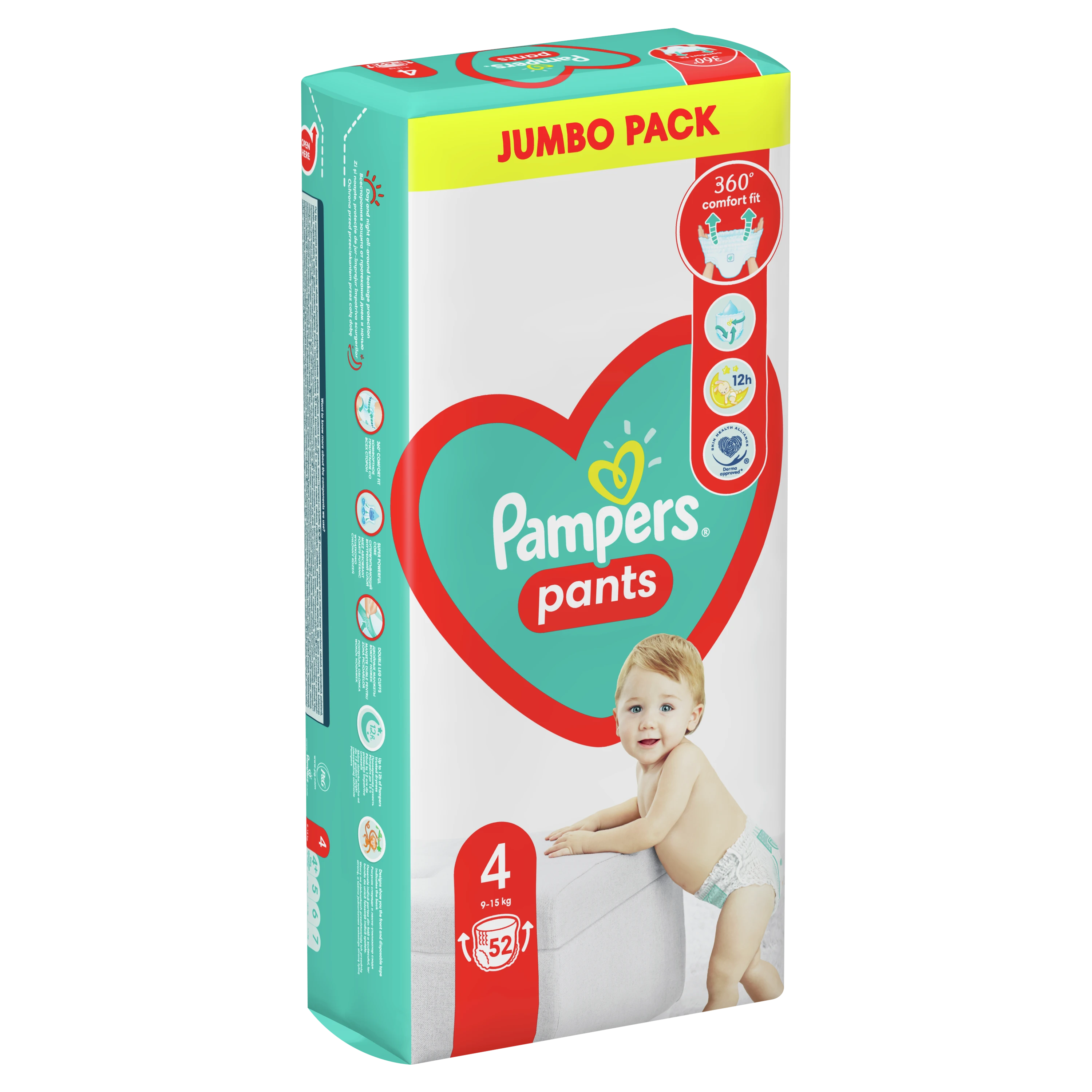 Pampers Pants Sauskelnės-Kelnaitės, 4 Dydis, 52 Sauskelnės, 9-15 kg
