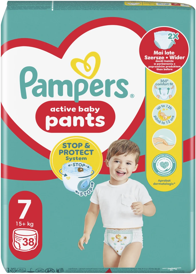Pampers Active Baby Pants Sauskelnės-Kelnaitės, 7 Dydis, 38 Sauskelnės