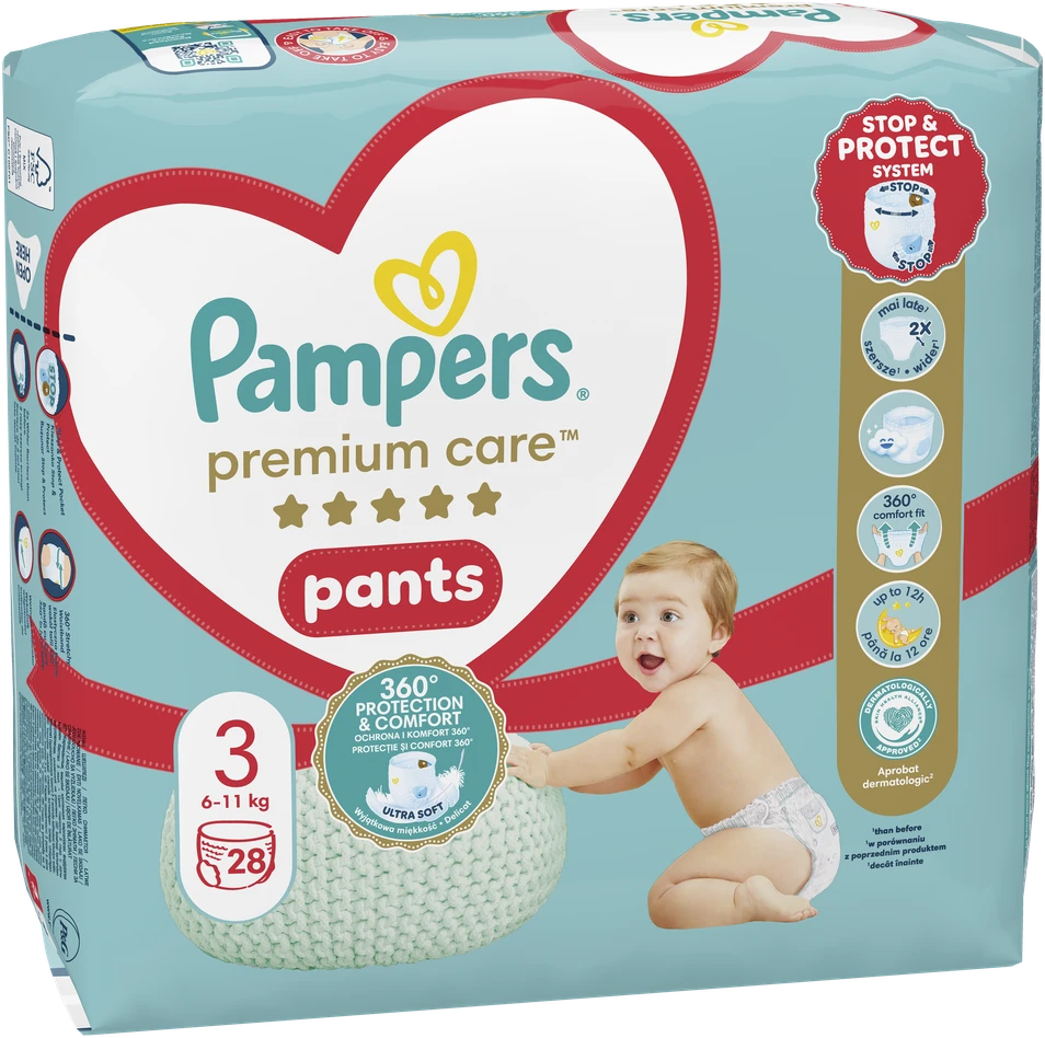 Pampers Premium Care 3 Dydžio Sauskelnės-Kelnaitės, 28 Kelnait., 6-11 kg