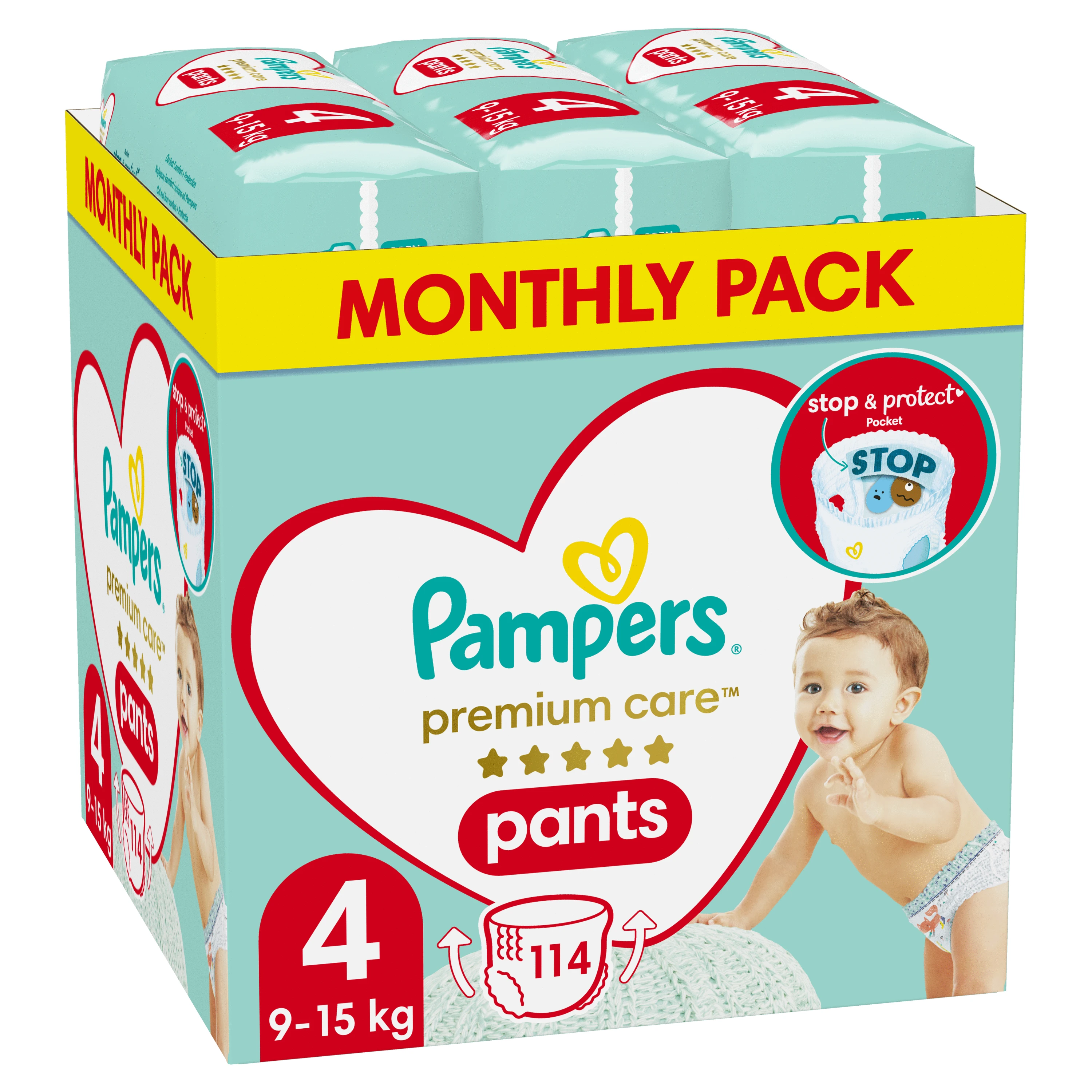 Sauskelnės-kelnaitės Pampers Premium Care, 4 dydis, 9–15 kg, 114 vnt.