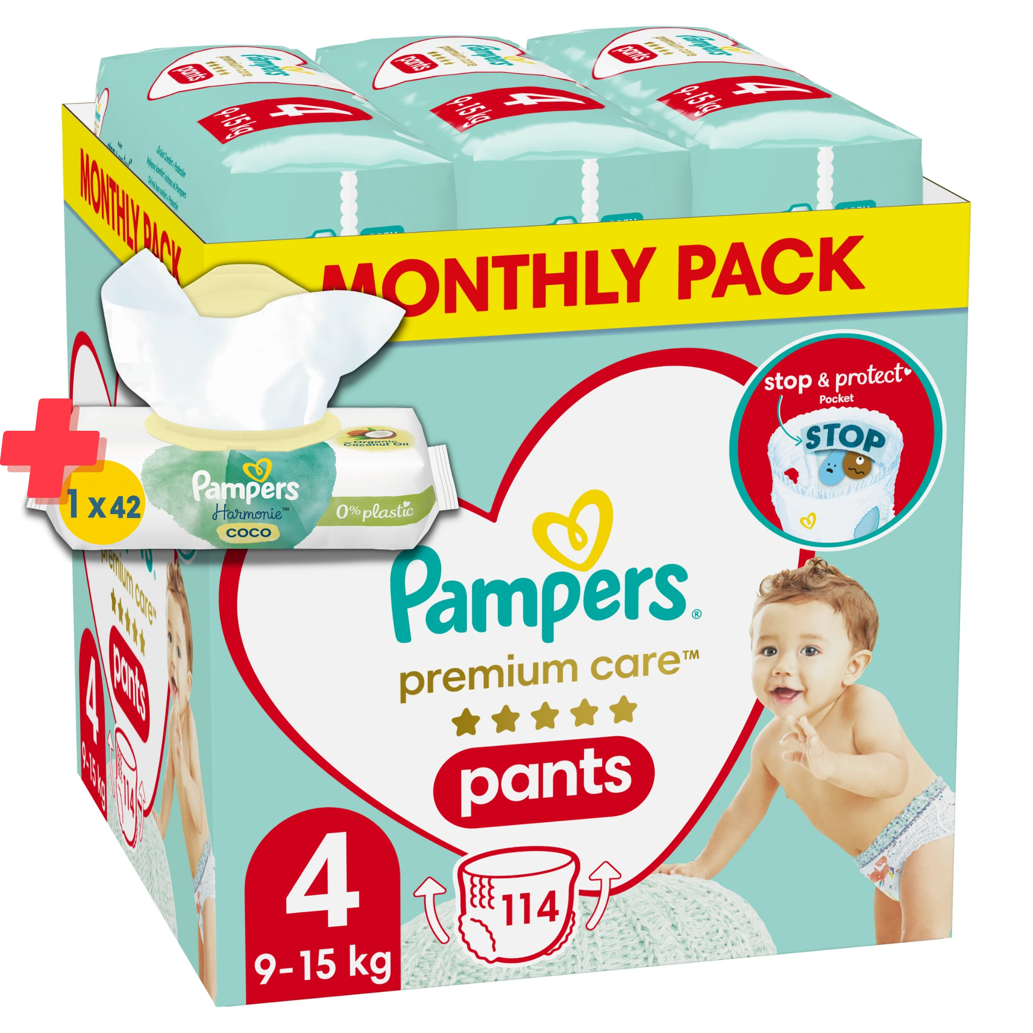 Sauskelnės-kelnaitės Pampers Premium Care, 4 dydis, 9–15 kg, 114 vnt.
