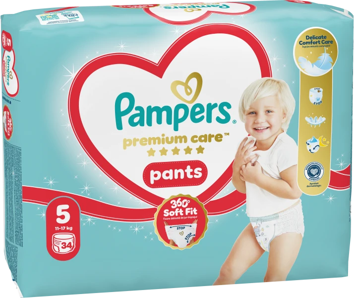 Sauskelnės-Kelnaitės PAMPERS Premium Care Pants, Value Pack, 5 dydis (12-17kg), 34 vnt.