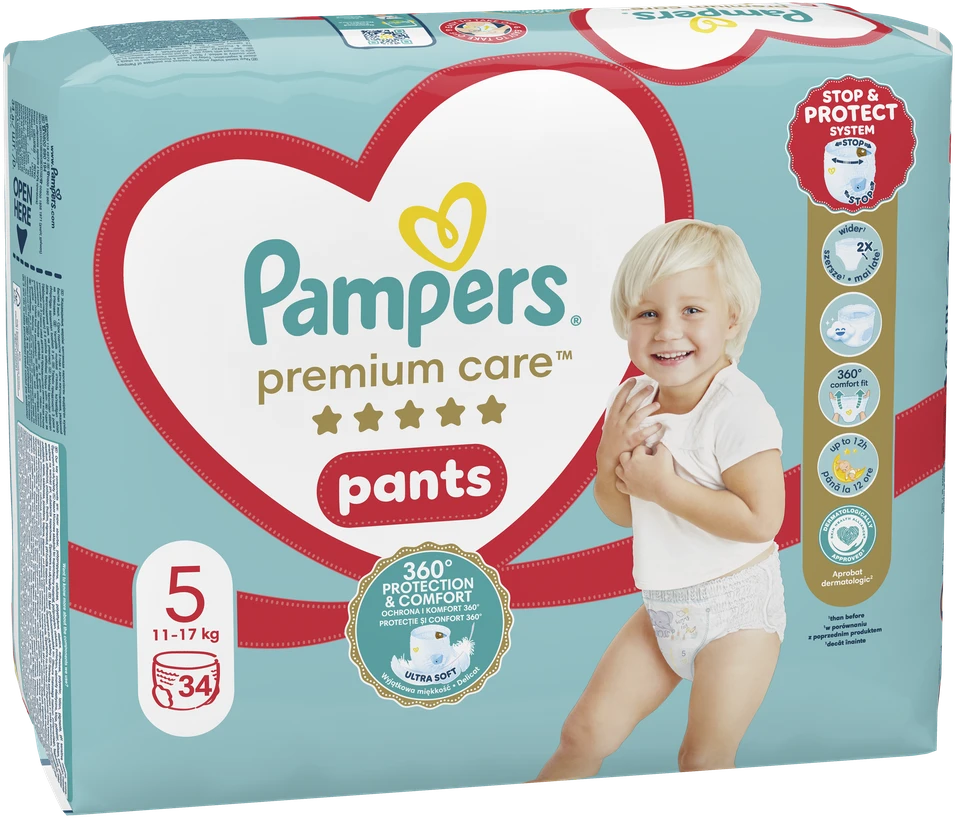 Sauskelnės-Kelnaitės PAMPERS Premium Care Pants, Value Pack, 5 dydis (12-17kg), 34 vnt.