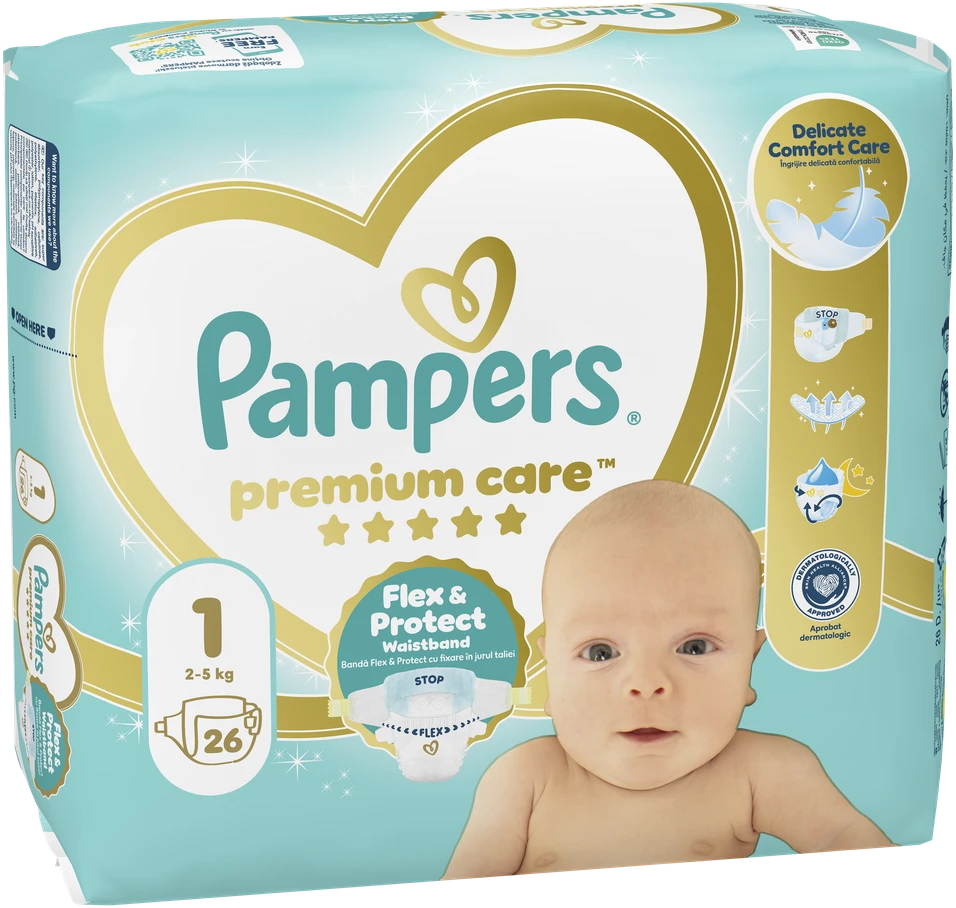 Pampers Premium Care Sauskelnės, 1 Dydis (Mini), 26 vnt., 2-5 kg