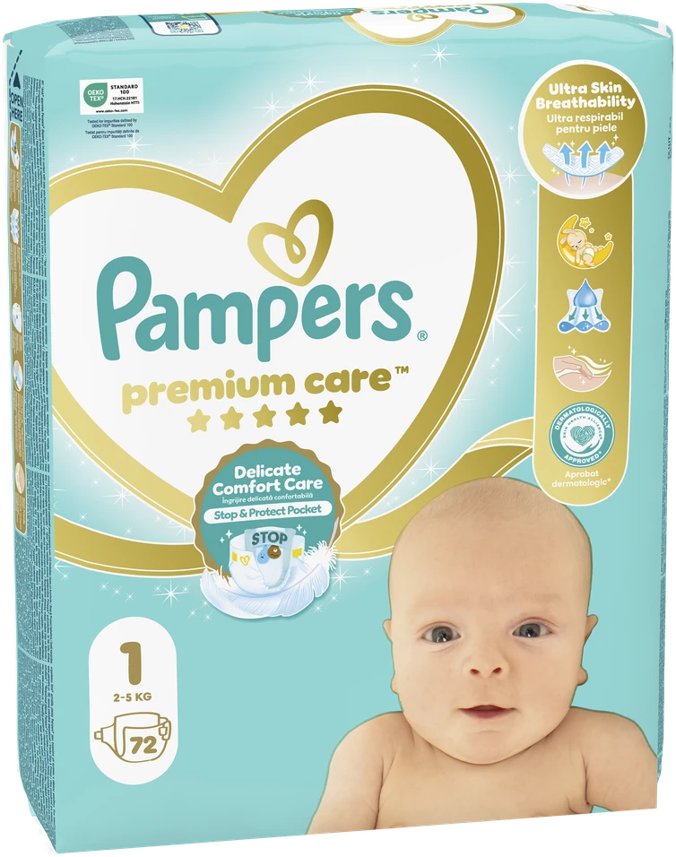 Pampers Premium Care Sauskelnės, 1 Dydis (Mini), 72 Sauskelnės, 2–5kg
