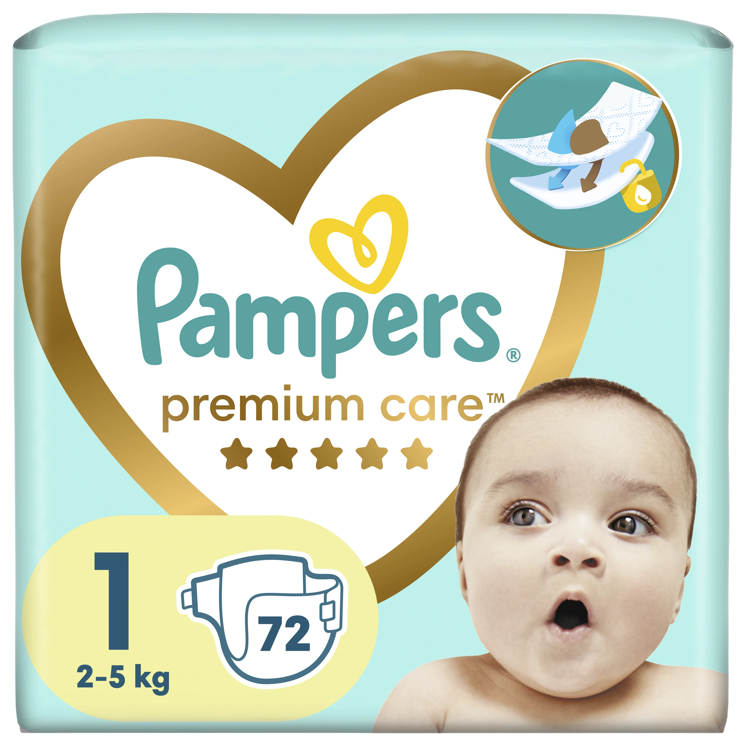 Pampers Premium Care Sauskelnės, 1 Dydis (Mini), 72 Sauskelnės, 2–5kg