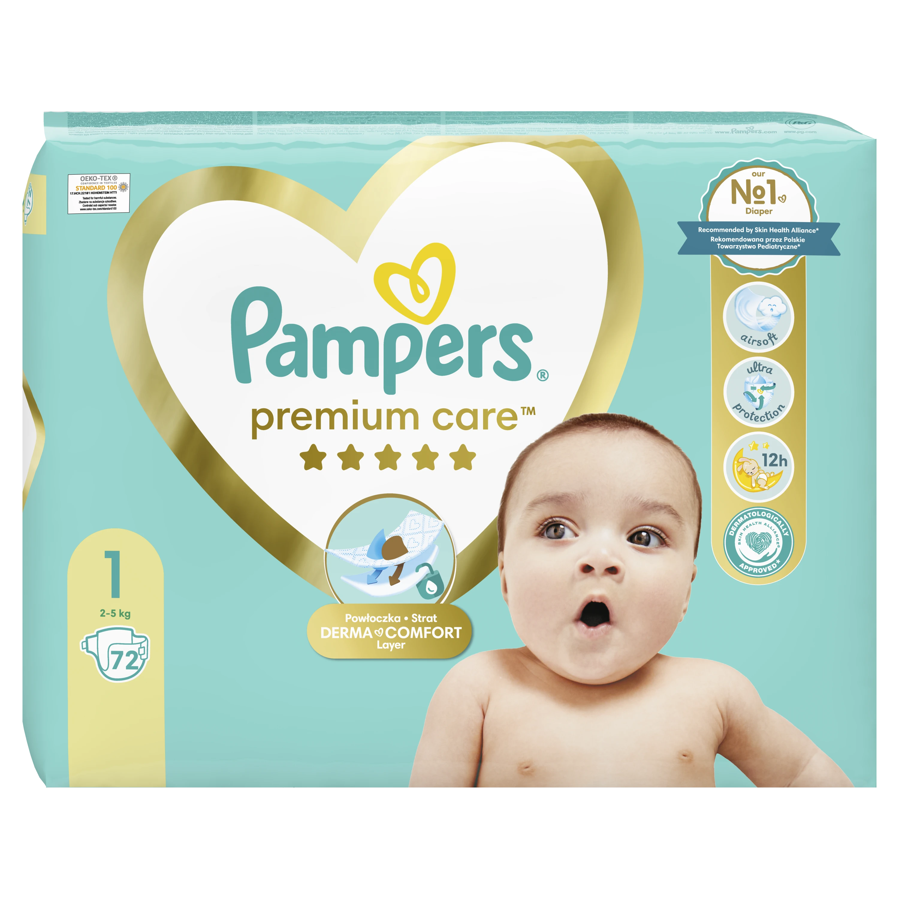Pampers Premium Care Sauskelnės, 1 Dydis (Mini), 72 Sauskelnės, 2–5kg
