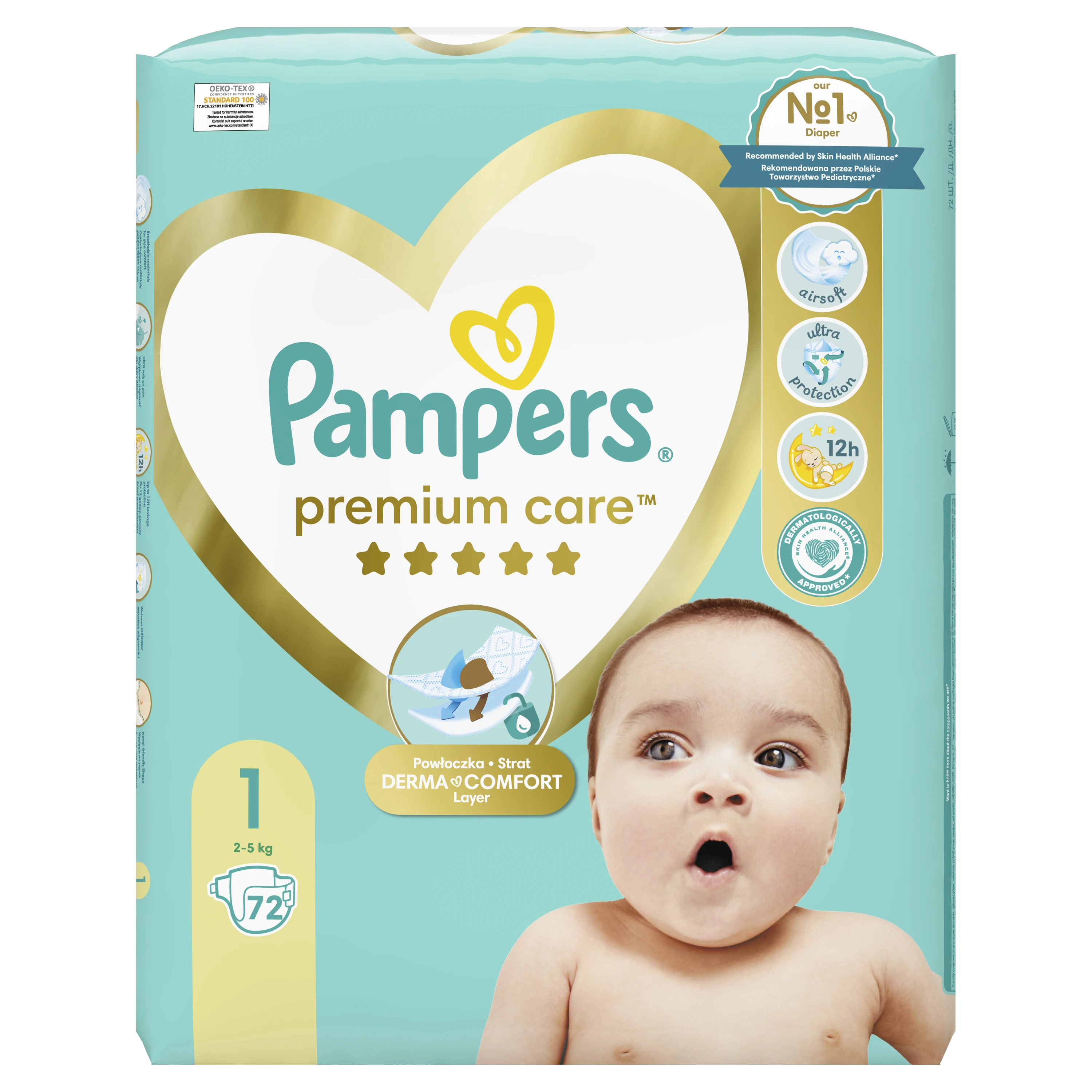 Pampers Premium Care Sauskelnės, 1 Dydis (Mini), 72 Sauskelnės, 2–5kg