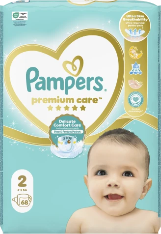 Pampers Premium Care Sauskelnės, 2 dydis (Mini), 68 vnt., 4-8 kg