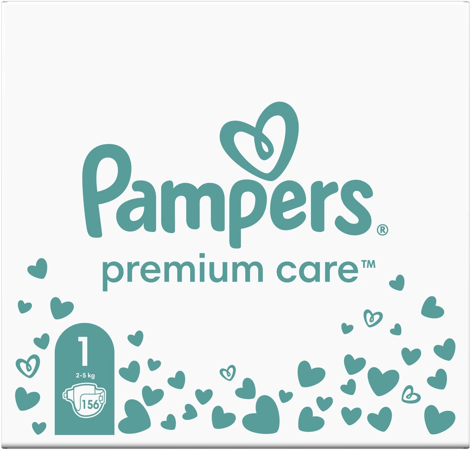 Pampers Premium Care Tape Sauskelnės, 1 Dydis, 156 vnt., 2–5 kg