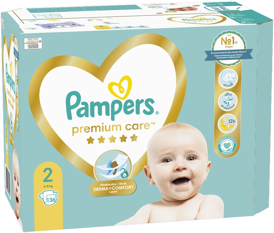 Pampers Premium Care Tape sauskelnės, 2 Dydis, 136 vnt., 4–8 kg