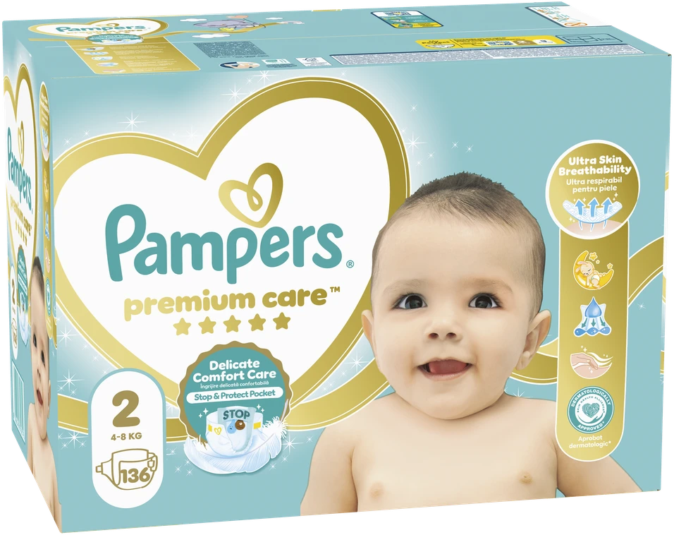Pampers Premium Care Tape sauskelnės, 2 Dydis, 136 vnt., 4–8 kg