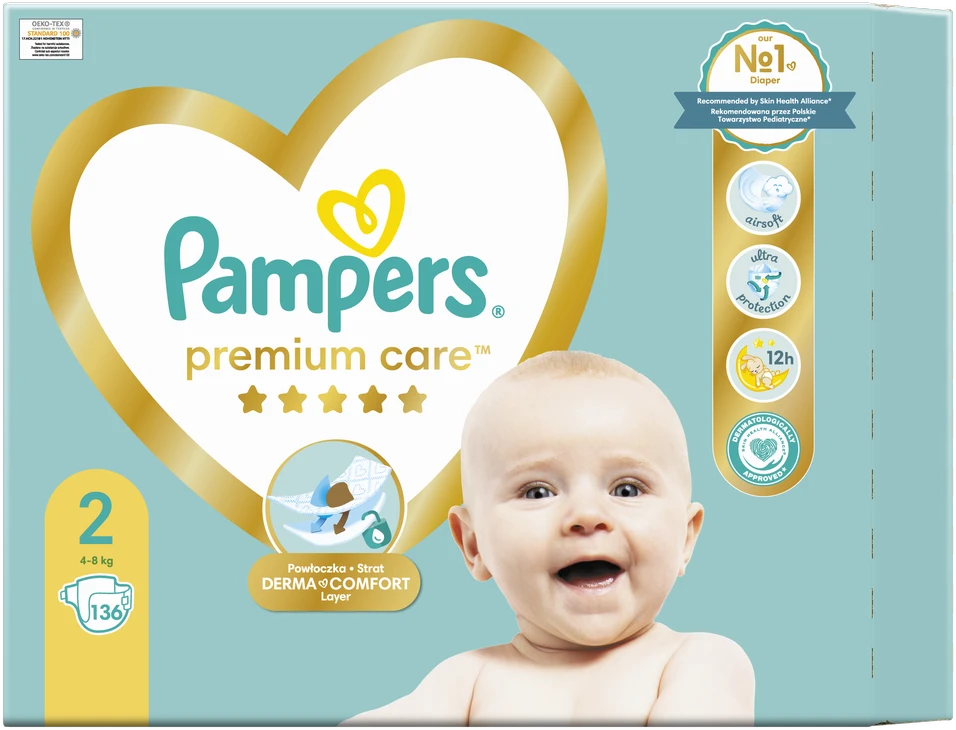 Pampers Premium Care Tape sauskelnės, 2 Dydis, 136 vnt., 4–8 kg
